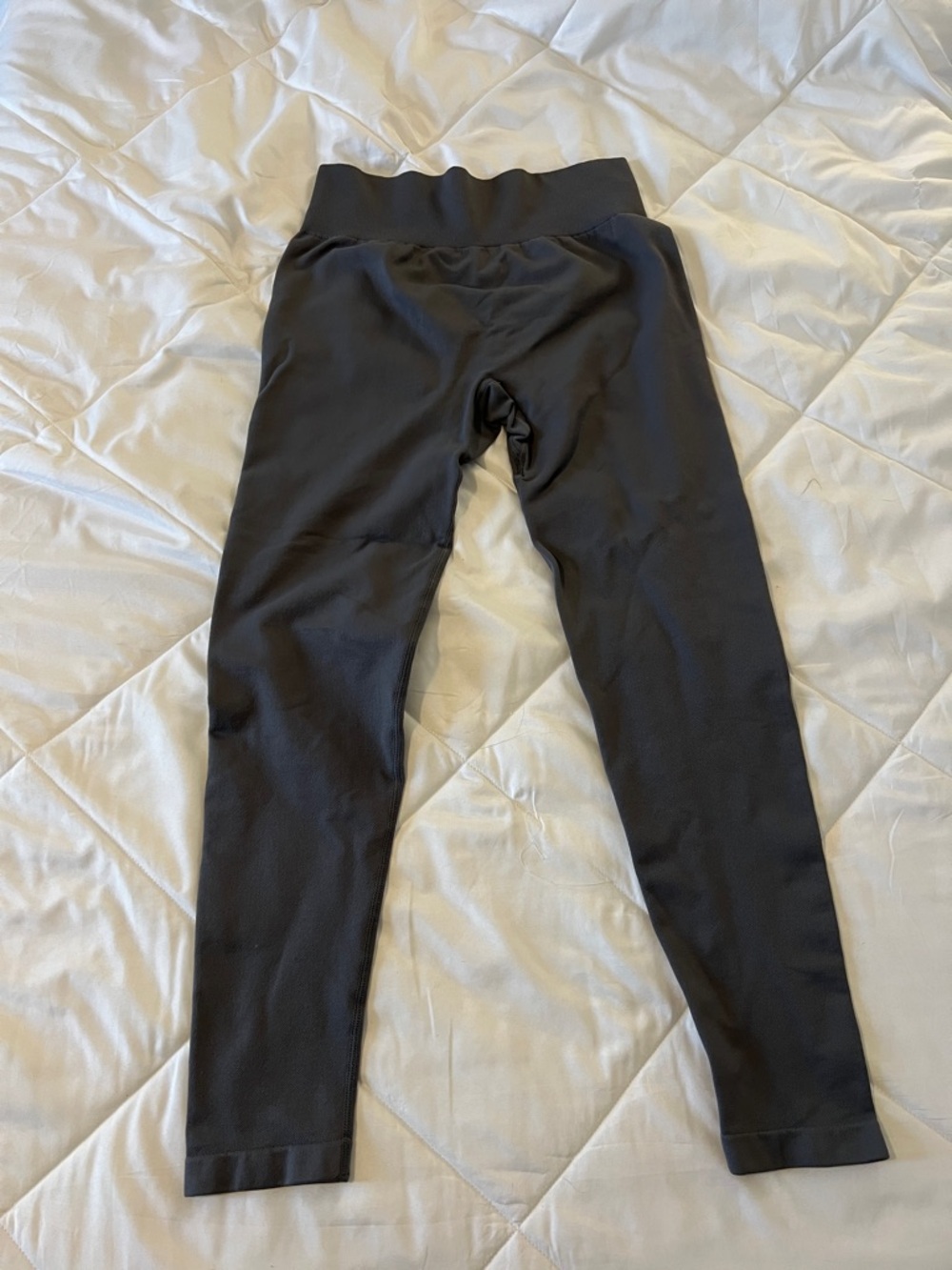 OQQ Branded Ribbed Active Leggings - Charcoal Gray